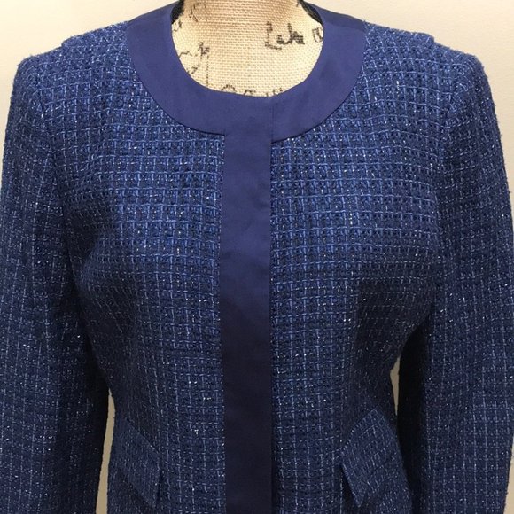 {Jones NY} NWT Cobalt Tweed Crew Blazer - Picture 7 of 14